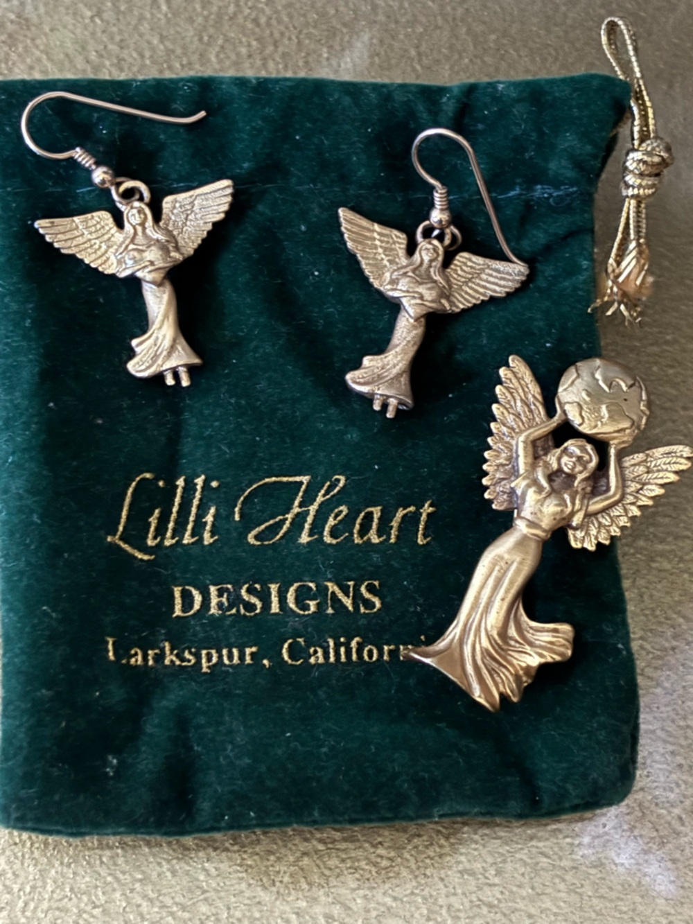 Lilli Heart Design Artisan Created Gold-tone Angel Wing Dangle Earrings & Broach